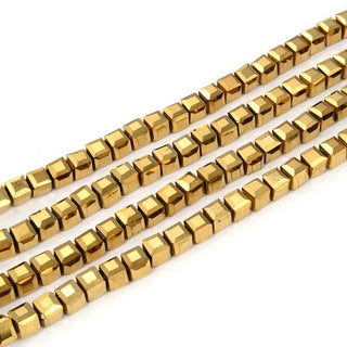 100pcs Creative Club Faceted Cube Crystal Glass Beads, Gold Aurum, 6mm, Hole ID 1mm, CCC633