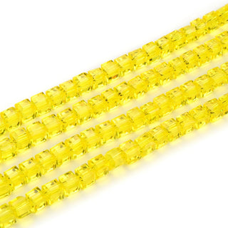 100pcs Creative Club Faceted Cube Crystal Glass Beads, Light Topaz Yellow, 8mm, Hole ID 1mm, CCC809
