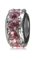 Sterling Silver Charm October Birthstone Pink Crystal EC093