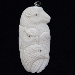 1 x Two Eagle & Buffalo Buffalo bone Carving Pendant with Sterling silver bail #bp120