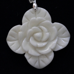 1x Lovely Flower Buffalo Bone Hand Carving Pendant w/Sterling silver bail #bp5