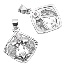 1pc Top Quality Silver Two Dancing Fishes Charm/Pendant with Man Made Diamond Simulants MCAC01