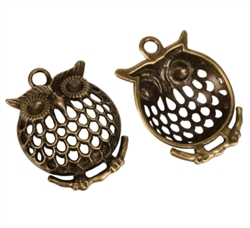 10 x Owl King Charms 28x25mm Antique Bronze Tone  #MCZ190