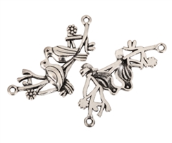 5 x Loving Birds Charms 40x22mm Antique Silver Tone  #MCZ393