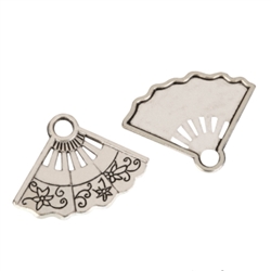 10 x Artistic Fan Charms 28x20mm Antique Silver Tone  #MCZ432