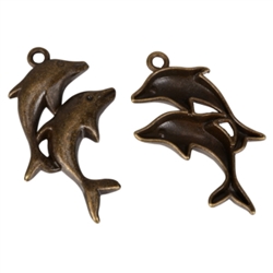 10 x Cute Dolphin Charms 30x17mm Antique Bronze Tone  #MCZ450