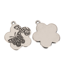 10 x Butterfly & Flower Charms 20mm Antique Silver Tone  #MCZ457