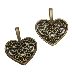 10 x Heart Love Charms 14x12mm Antique Bronze Tone  #MCZ546