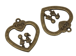 5 x Love Couple Charms 30mm Antique Bronze Tone  #MCZ547