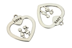 5 x Love Couple Charms 30mm Antique Silver Tone  #MCZ548