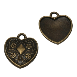 10 x Heart Love Charms 15mm Antique Bronze Tone  #MCZ579