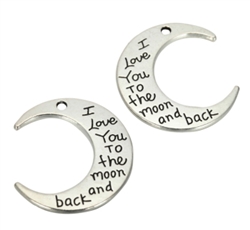 5 x I Love You Moon Charms 30x26mm Antique Silver Tone  #MCZ640