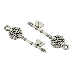 10 x Love Key Charms 27x9mm Antique Silver Tone  #MCZ729