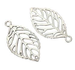 10 Leaf Charms 44x28mm Antique Silver Tone #MCZ741