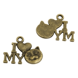 20 x I Love My Cat Charms 16x10mm Antique Bronze Tone #MCZ780