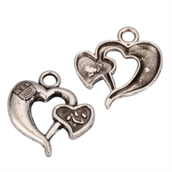 10 x 2-Love Heart Charms  20x16mm Antique Silver Tone #MCZ827