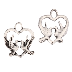 20 x 2 Love Birds Charms 15mm Antique Silver Tone #MCZ831