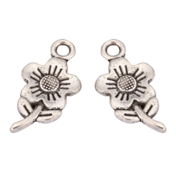 20 Flower Charms 17x10mm Antique Silver Tone #MCZ881