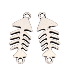 20 Fish Bone Charms 27x12mm Antique Silver Tone #MCZ907