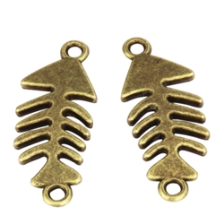 20 Fish Bone Charms 27x12mm Antique Bronze Tone #MCZ908