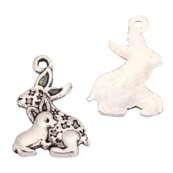 20 Loving Bunny Mom & Kid Charms 22x15mm Antique Silver Tone #MCZ913