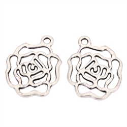 20 Rose Charms 20mm Antique Silver Tone #MCZ921