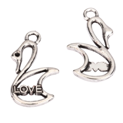 20 x Love Swan Charms 25x15mm Antique Silver Tone  #MCZ957