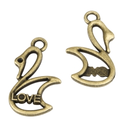 20 x Love Swan Charms 25x15mm Antique Bronze Tone  #MCZ958