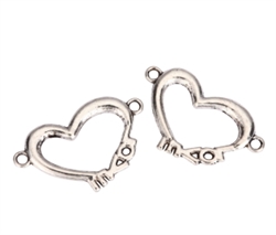 10 x Love Heart Charms Connector 25x17mm Antique Silver Tone  #MCZ981