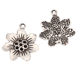 10 x Cute Flower Charms 22mm Antique Silver Tone  #MCZ987