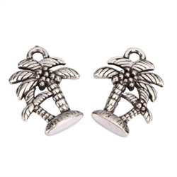 10 x Palm Tree Charms 18x15mm Antique Silver Tone  #MCZ1009