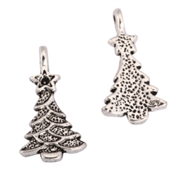 20 x Christmas Tree Charms 15x11mm Antique Silver Tone  #MCZ1102