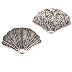 10 x Sea Shell Fan Charms 30x25mm Antique Silver Tone  #MCZ1171