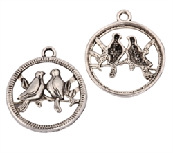 10 x Loving Birds Charms 20mm Antique Silver Tone  #MCZ1172