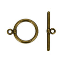 10 Sets Round Toggle Clasps, T-Bar Closure, Antique Bronze Plated Brass, 14mm, CF181-4