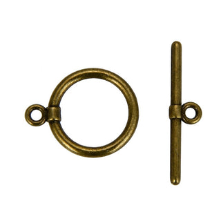 10 Sets Round Toggle Clasps, T-Bar Closure, Antique Bronze Plated Brass, 14mm, CF181-4