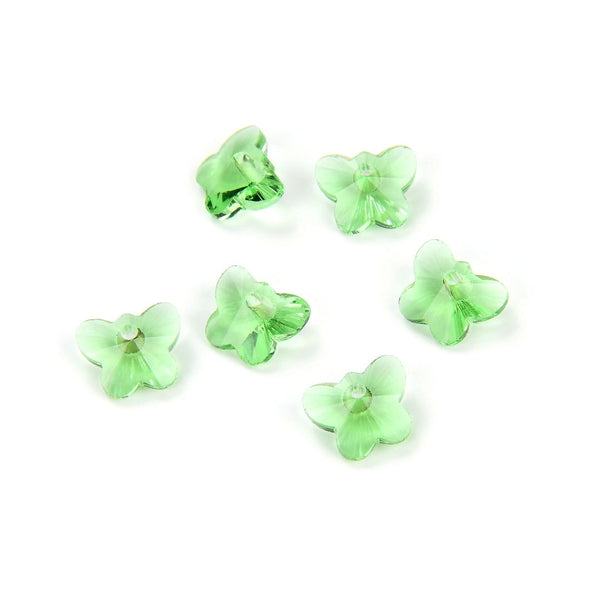 20pcs Creative Club Butterfly Crystal Glass Pendant Drop Beads, August Peridot Green Birthstone, 10mm, Hole ID 1mm, CCM-16