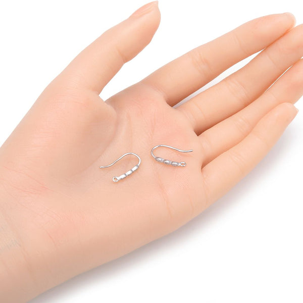 4pcs 925 Sterling Silver Fancy Earring Hooks, 9 Cubic Zirconia CZ, Tarnish Resistant Rhodium Plated, 17mm, SS460