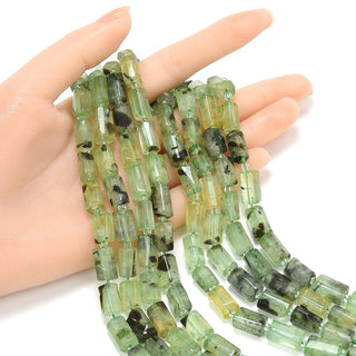 Natural Green Prehnite Crystal Gemstone Faceted Tube Beads, 14x7mm, Hole ID 1mm, 15 Inch/1 Strand, GZ8-13