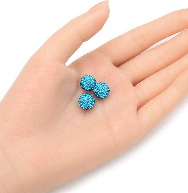 25pcs Adabele Grade AA+ Suncatcher Crystal Rhinestone Pave Polymer Clay Beads, Aquamarine Blue, Size Selections: 8mm/10mm/12mm