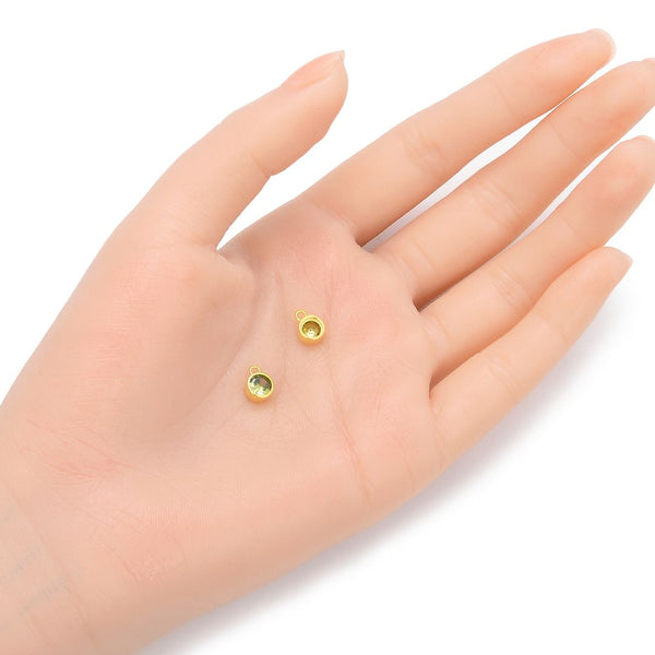 2pcs 925 Sterling Silver 6mm August Birthstone Charm Drop Pendants, Real 18K Yellow Gold Plated, Peridot Green Cubic Zirconia Gemstone, SXP7-8