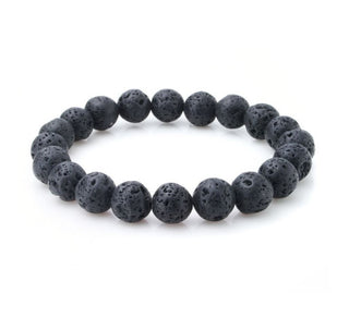 1 Strand Stretch Natural Black Lava Rock Beaded Gemstone Bracelet, 8mm Bead, Length Selections: 7 inch/7.5 inch/8 inch/8.5 inch