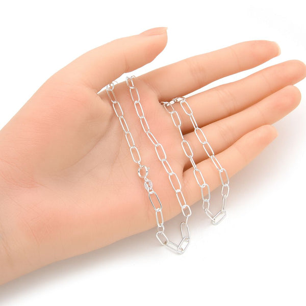 1pc 925 Sterling Silver Paperclip Cable Link Chain Necklace, 4mm, Thick Strong, Length Selections: 18 inch/20 inch/22 inch