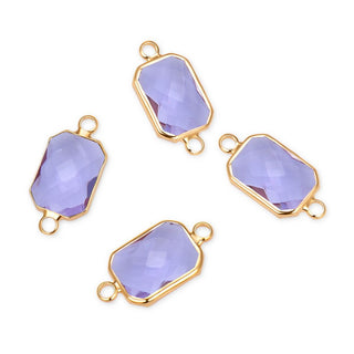 10pcs Grade A June Alexandrite Purple Birthstone Rectangle Radiant Cut Links, 18K Yellow Gold Plated Brass, 14mm, CCP12-G6