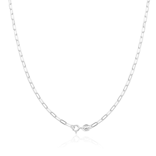 1pc 925 Sterling Silver Paperclip Cable Link Chain Necklace, 2.5mm, Strong, Length Selections: 18/20/22/24/26 inch