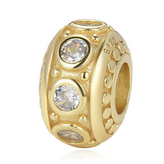 1pc Real Gold Plated 925 Sterling Silver April Birthstone Bead Charm, Diamond Clear Cubic Zirconia CZ, 11x6.8mm, Hole ID 4.5mm, EC1-B4