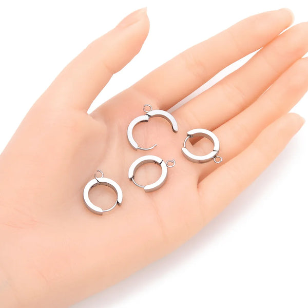 10pcs 304 Surgical Stainless Steel 16mm Round Huggie Hoop Earring Hooks – Open Ring, 3mm Wire Gauge