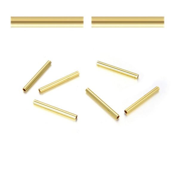 100pcs Tarnish Resistant Straight Tubes, 18K Yellow Gold Plated Brass, Hole ID 1.2mm, Size Selections: 10x2mm, 20x2mm