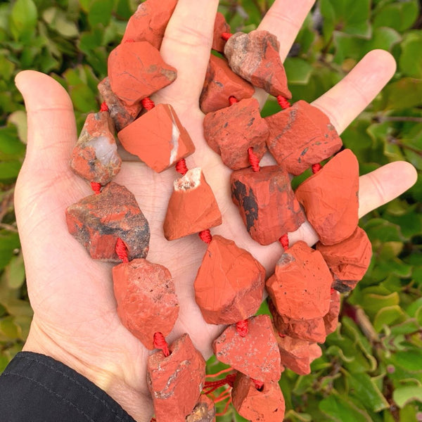 Natural Raw Red Jasper Gemstone Beads, Large Drilled Rough Nugget Stone,15 Inch GA-C6