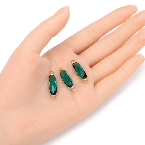 10pcs Grade A May Emerald Green Rectangle Bar Birthstone Links, 18K Yellow Gold Plated Brass, 21x7mm, CCP9-G5